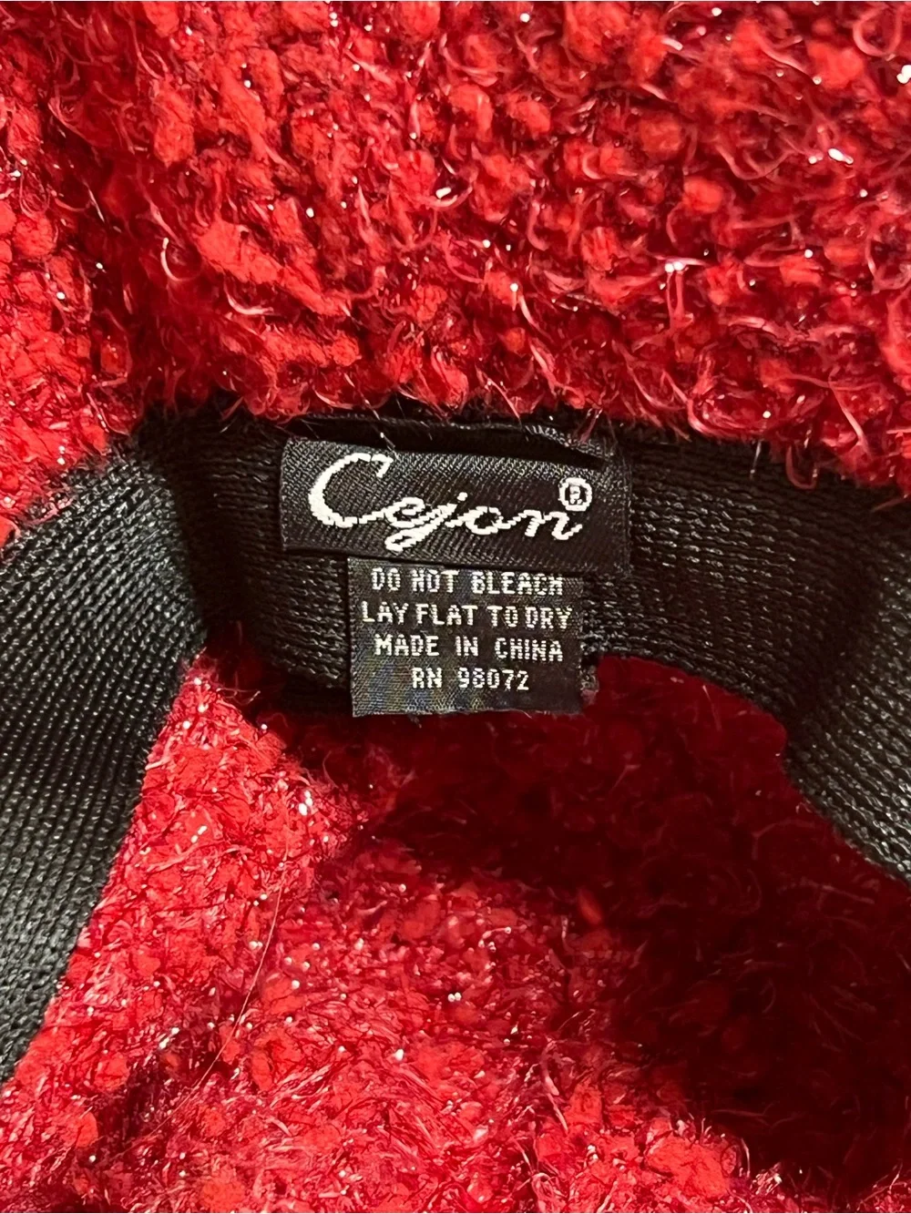 Cejon Red Sparkle Textured Bucket Hat Women’s Fuzzy Bouclé Cloche